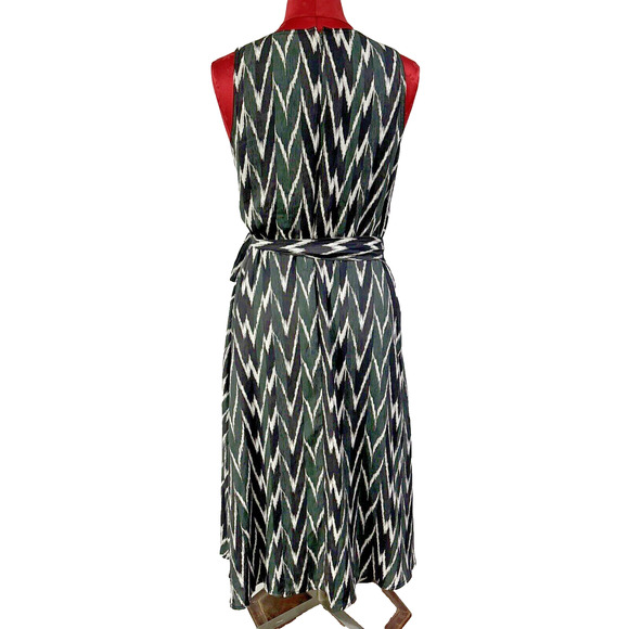Ann Taylor Sleeveless Green Black Faux Wrap Dress Lined Size 6 Geometric Print - Picture 4 of 10